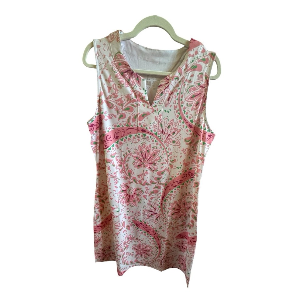 NWT Lightbare Sleeveless Athletic Dress Sz Large Notch Neck Coral Paisley Dress